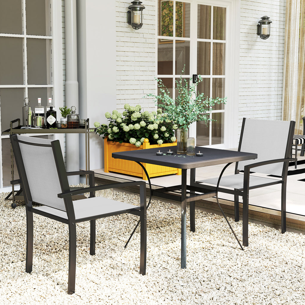 Lot de 2 chaises de jardin chaises empilables d'extérieur avec accoudoirs, cadre en acier 60 x 65 x 85 cm gris clair