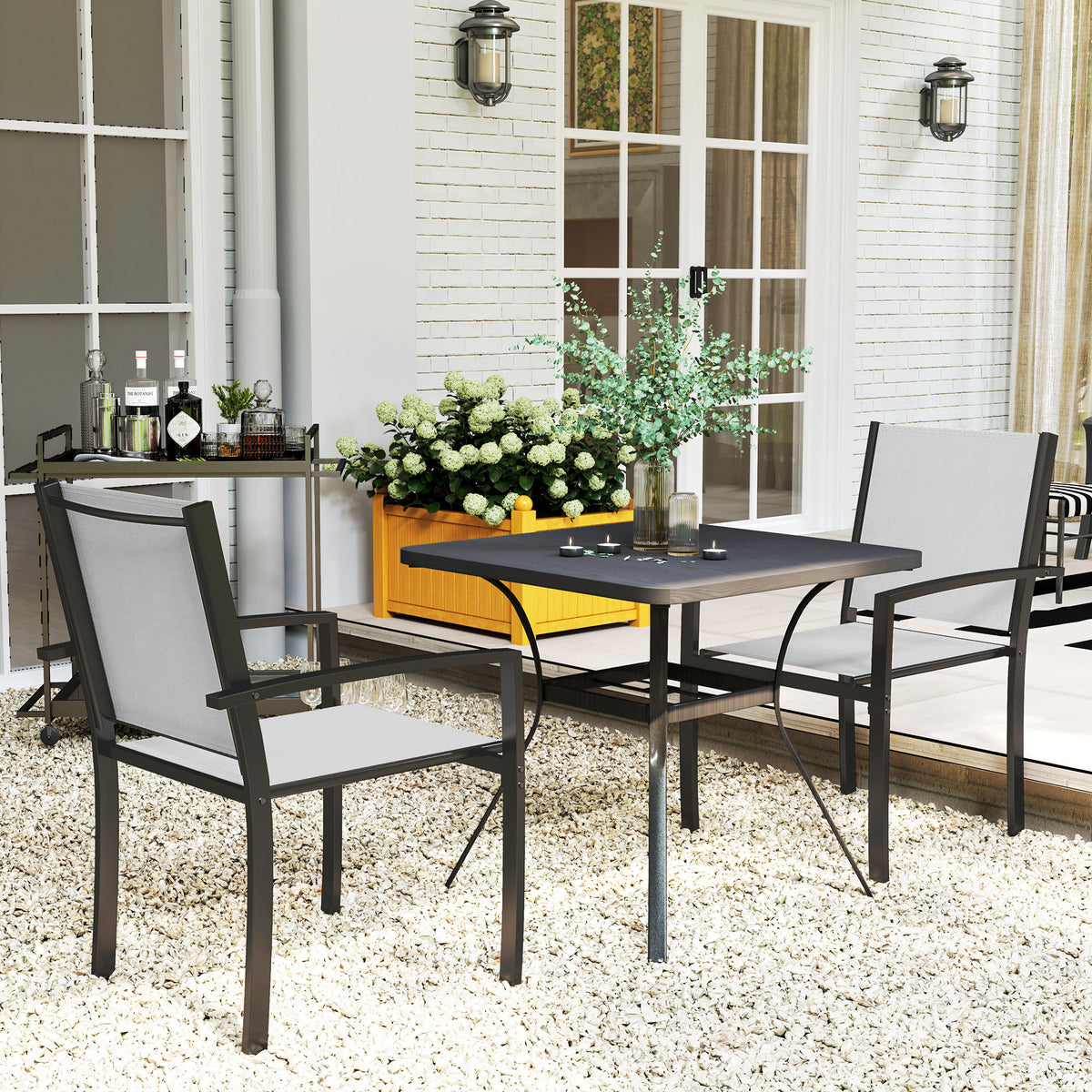 Lot de 2 chaises de jardin chaises empilables d'extérieur avec accoudoirs, cadre en acier 60 x 65 x 85 cm gris clair