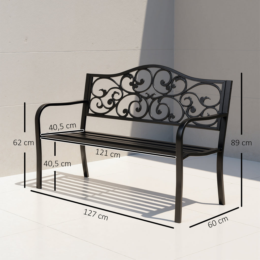 Banc de jardin 3 places terrasse Style Cosy Chic 127L x 60l x 85H cm métal époxy anticorrosion Noir