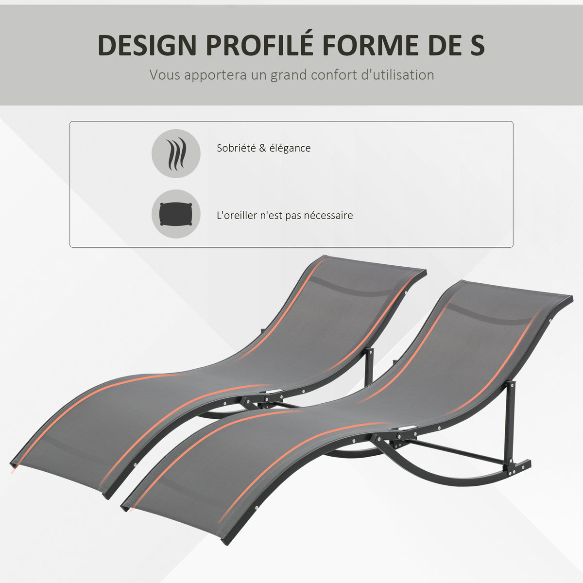Lot de 2 bains de soleil pliables, chaise longue jardin extérieur en aluminium et textilène anthracite