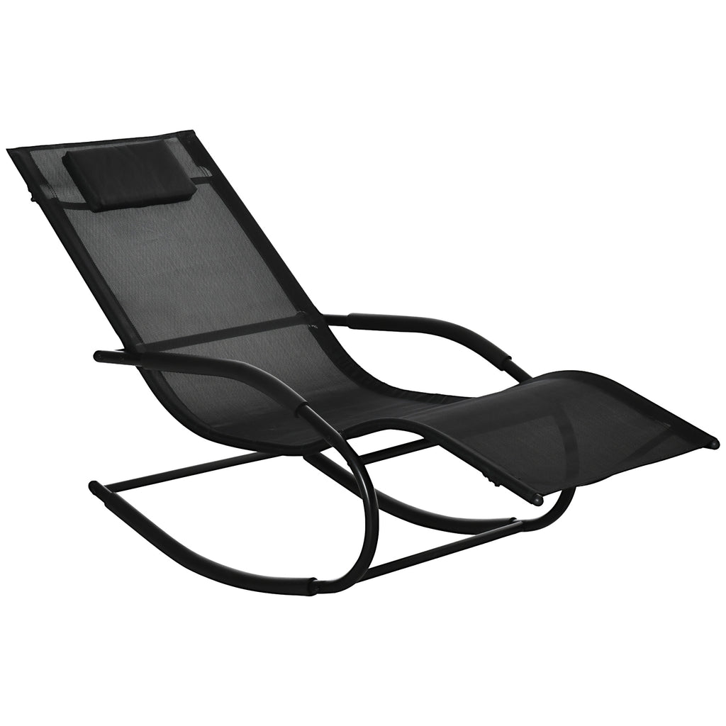 Chaise longue à bascule rocking chair ergonomique avec tétière accoudoirs métal galvanisé textilène 62l x 150P