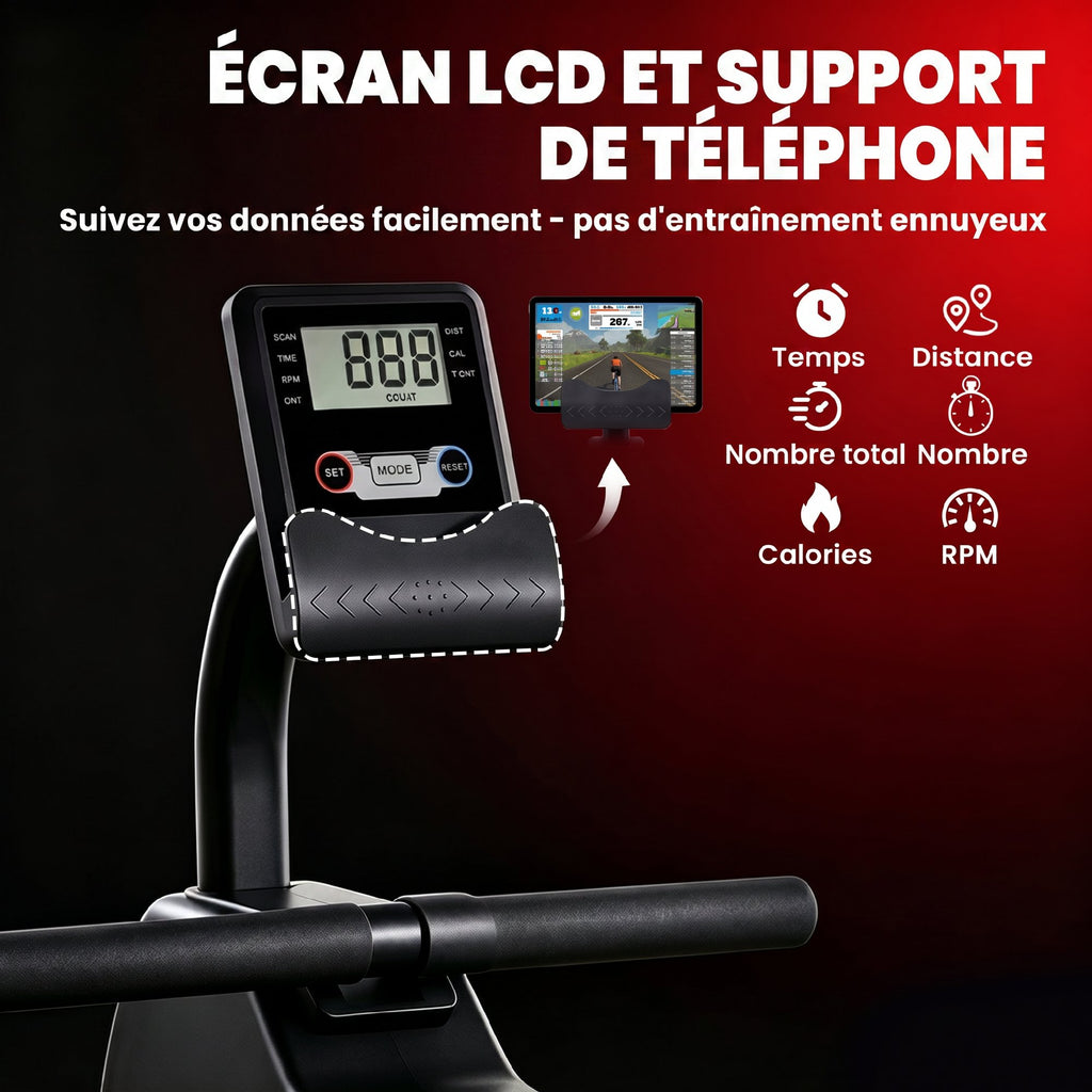 Rameur Musculation d'Appartement Bluetooth Connecté Kinomap & Zwift 16 Niveaux Résistance Silencieux 135x42x72cm Rouge