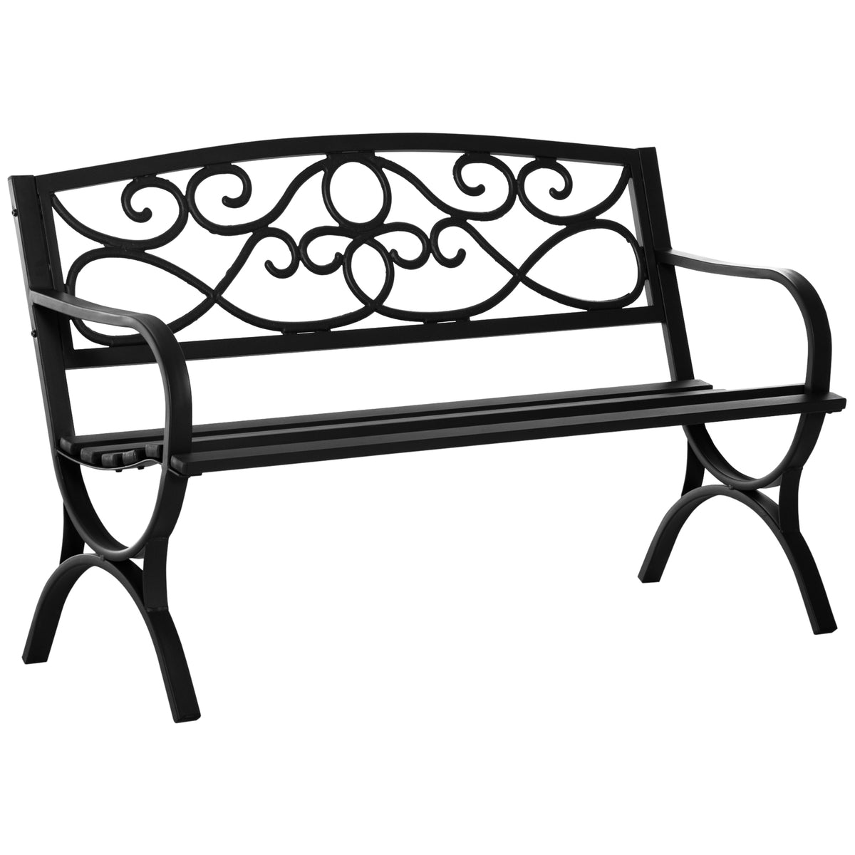 Banc de jardin 2 places banquette extérieur terrasse patio dossier incliné assise à lattes accoudoirs