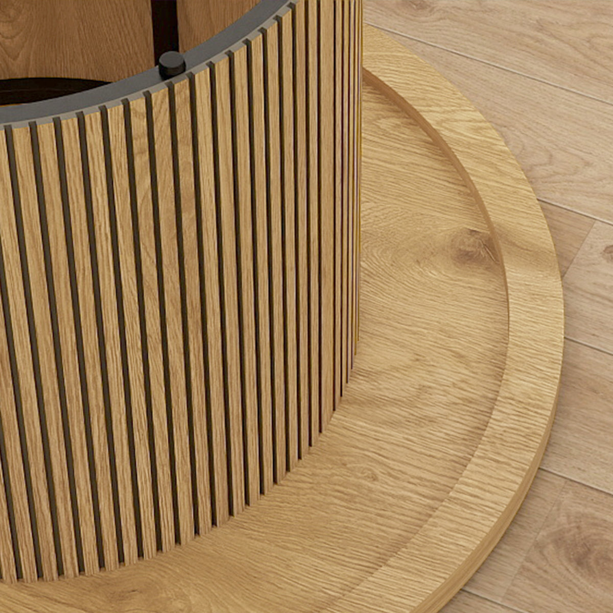 Table basse ronde en bois, table de salon avec piètement cannelé, style moderne, effet bois naturel