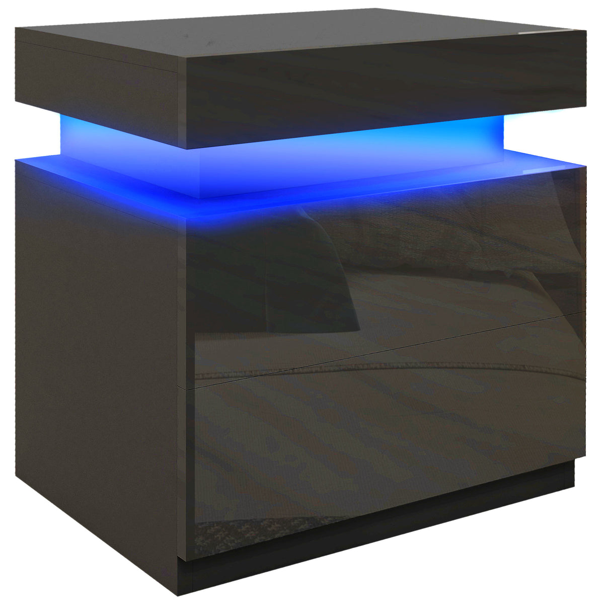 Table de chevet table de nuit lumière LED RVB panneau haute brillance avec 2 tiroirs pour salon chambre à coucher noir