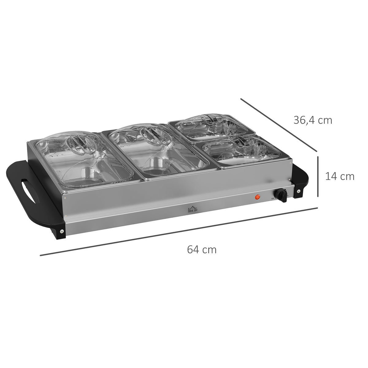 Chauffe-plats électrique acier inoxydable 300 W capacité 2 x 2,4 L et 2 x 1 L plaque chauffante et températur réglable