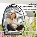 Fauteuil suspendu, fauteuil œuf suspendu, panier pliable, coussins rembourrés, porte-gobelet, oreiller, gris foncé