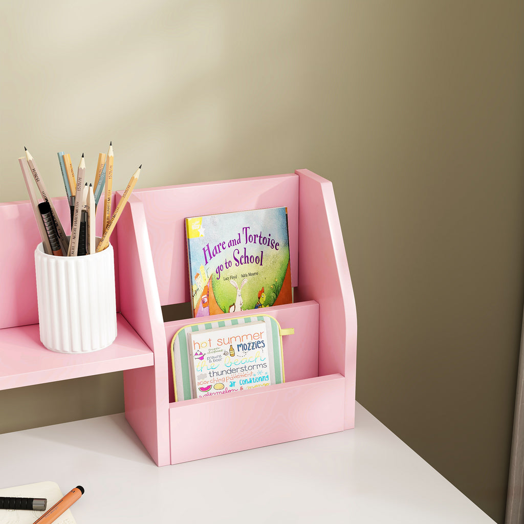 Bureau enfant avec chaise ergonomique avec clavier coulissant tiroir niches et étagères ouvertes 90 x 45 x 90 cm rose