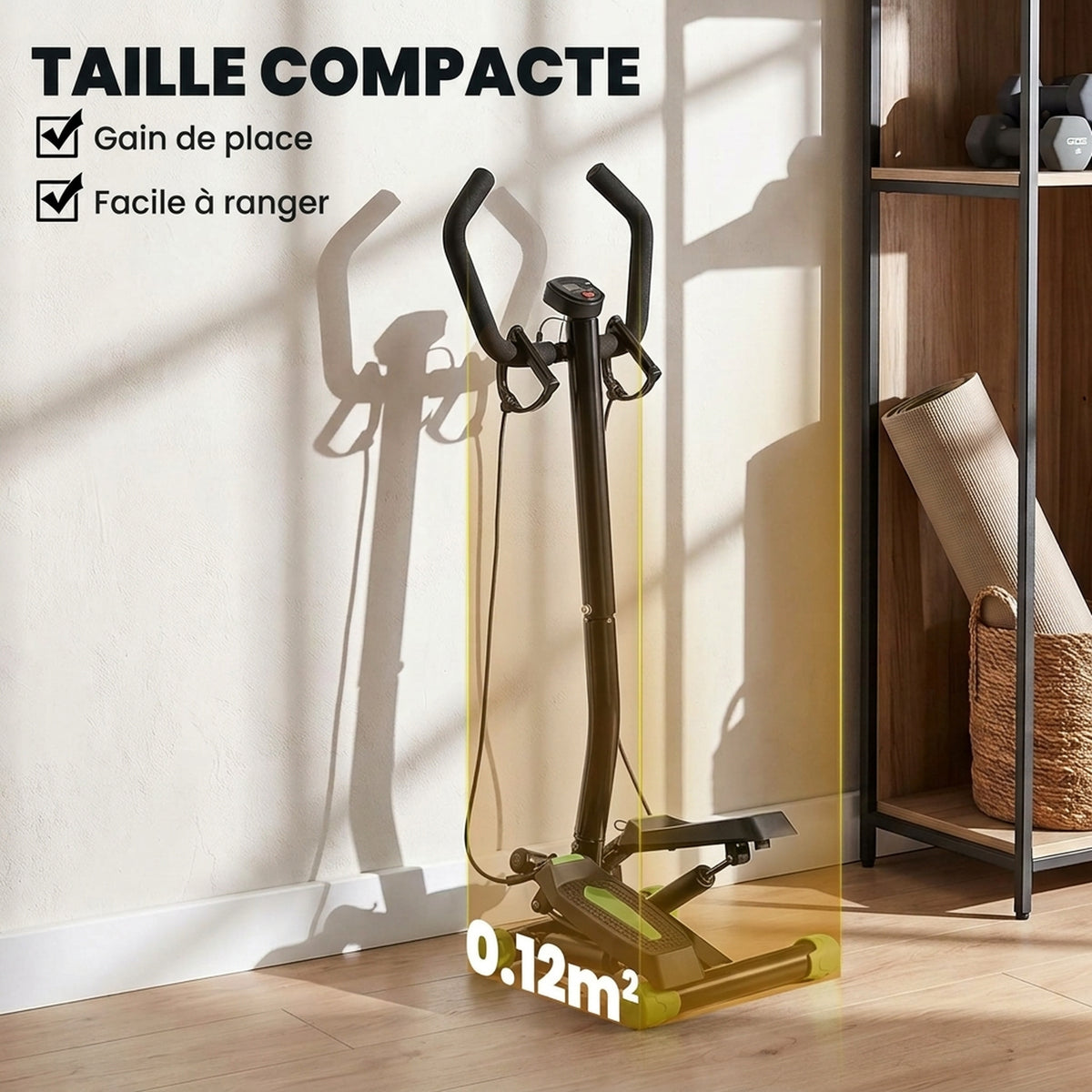 Stepper avec guidon, stepper de fitness avec écran LCD, pédales antidérapantes, marche d'escalier pour maison, bureau, salon, salle de sport, vert et noir