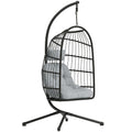 Fauteuil Œuf Suspendu Pliable avec Support Coussin 15cm et Appui-tête Gain de Place Résine Tressée 101x105x196cm Gris