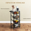 Desserte cuisine 4 niveaux chariot de service sur roulettes plan de travail cadre en acier 49,5 x 31 x 91 cm gris clair