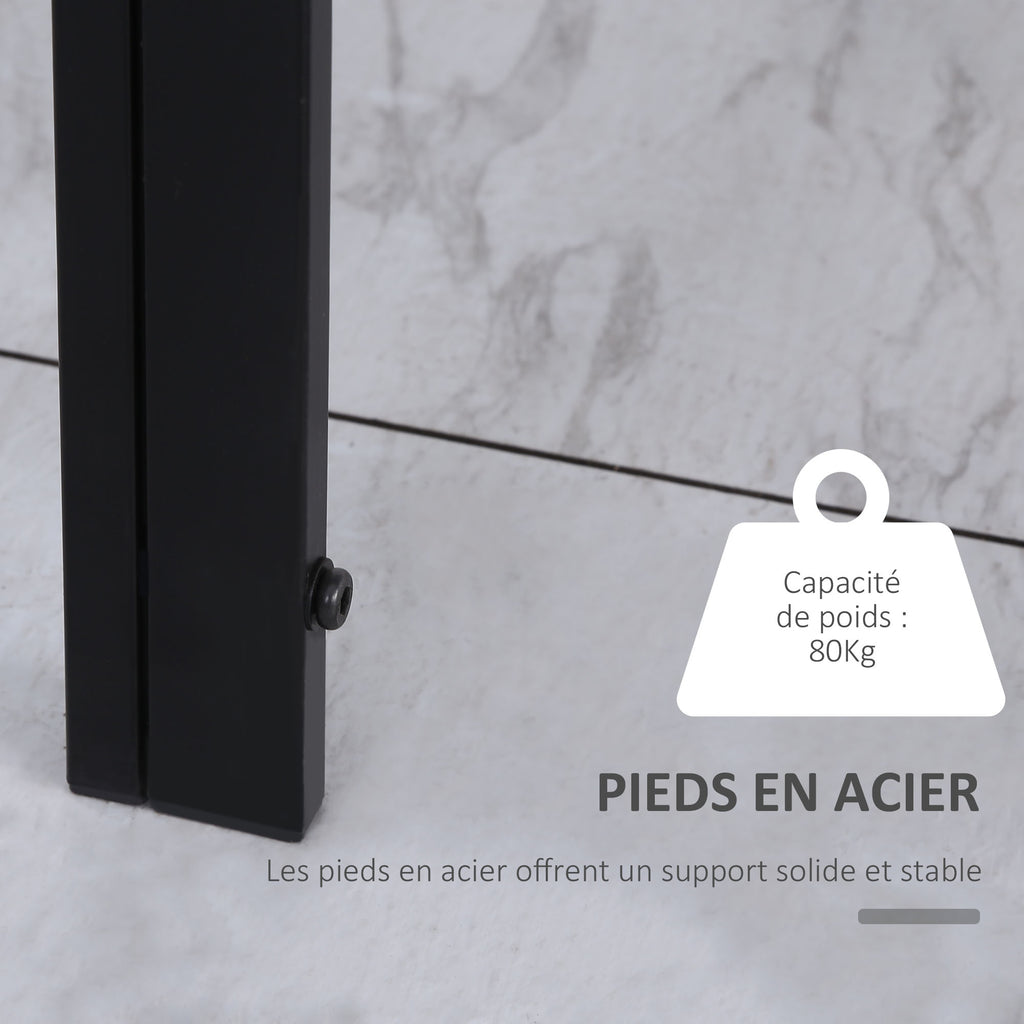 Table à manger pour 4 personnes, table de cuisine avec plateau en verre trempé et pieds en métal, 120x60x75cm, noir