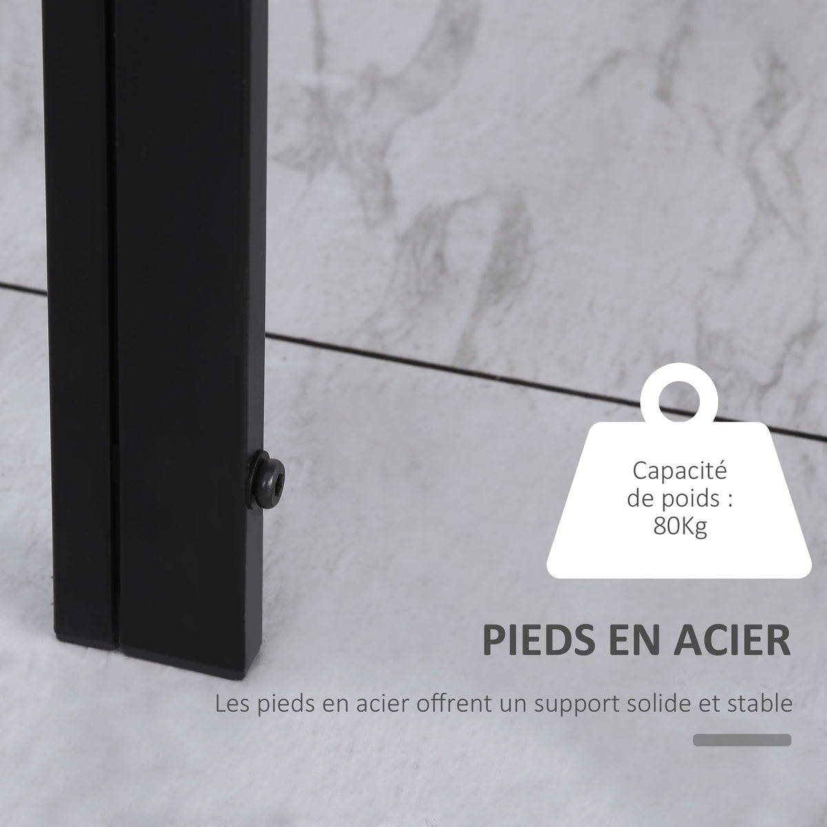 Table à manger pour 4 personnes, table de cuisine avec plateau en verre trempé et pieds en métal, 120x60x75cm, noir