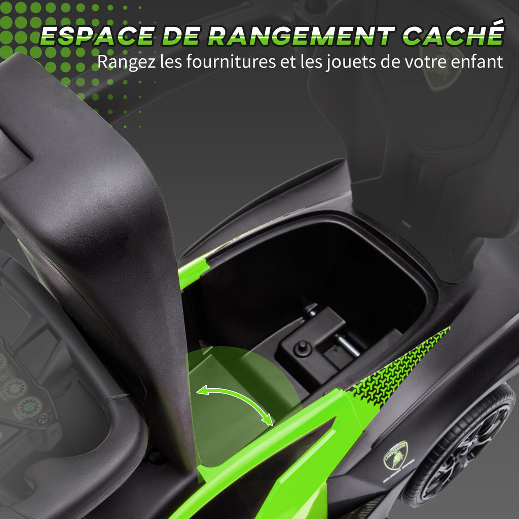 Voiture à pousser pour enfants porteur enfants 1 à 3 ans multi-équipée avec poignée de poussée, klaxon et volant, vert