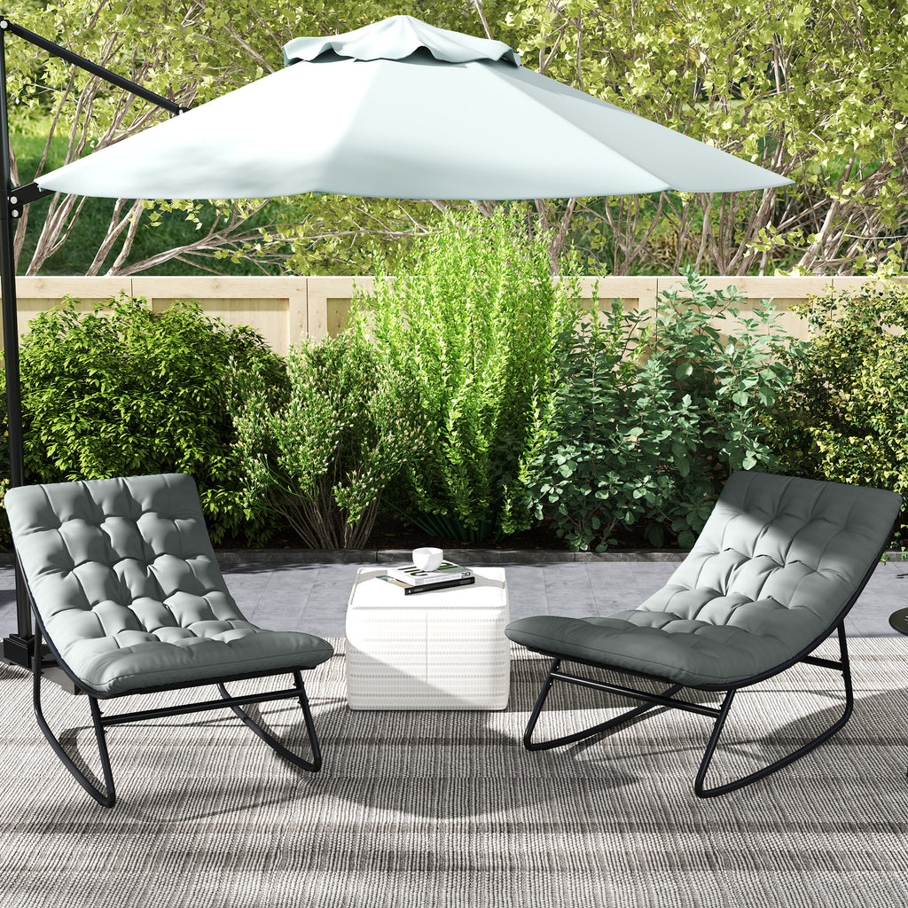 Lot de 2 fauteuils à bascule extérieur avec coussins épais, siège tissu textilène respirant et cadre en acier, gris