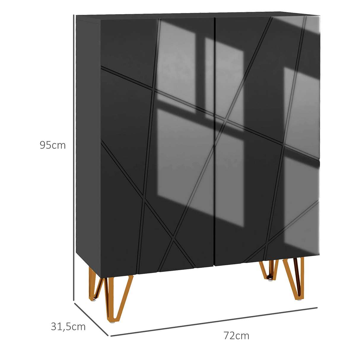 Meuble à chaussures meuble de rangement à chaussures 2 portes étagères réglables 72 x 31,5 x 95 cm noir laqué