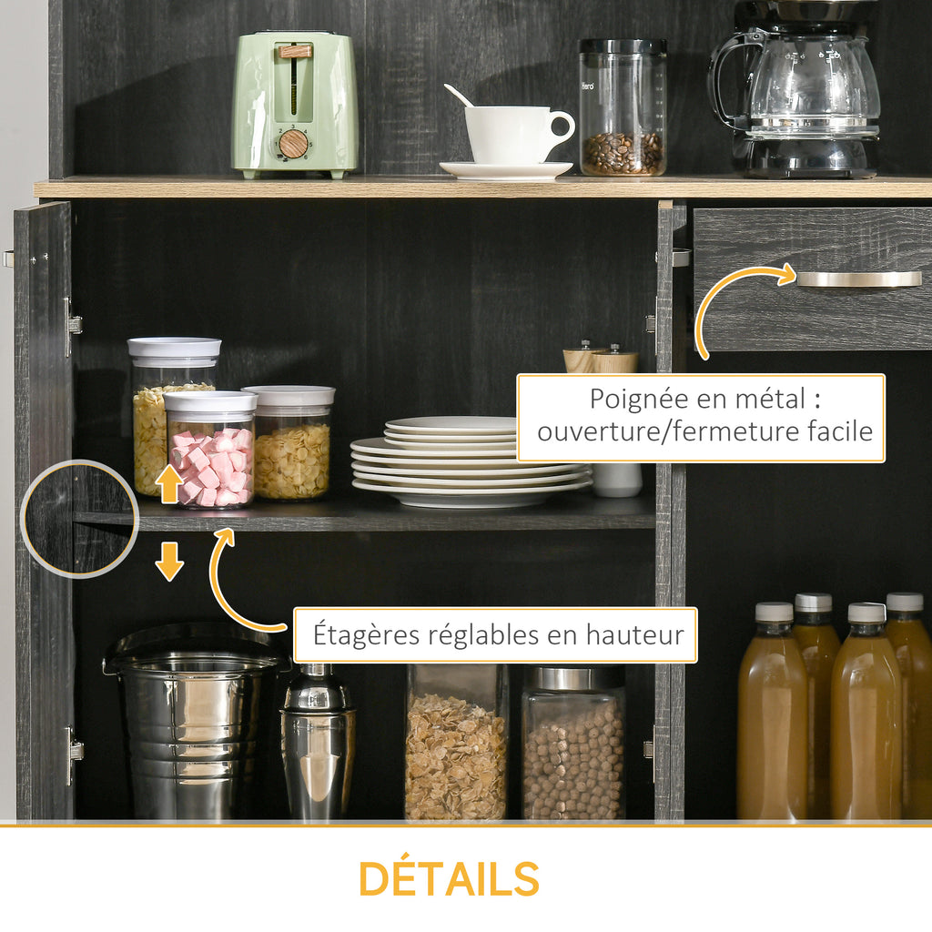 Buffet de cuisine armoire de cuisine contemporaine multi-rangements 6 portes 1 tiroir + grand plateau