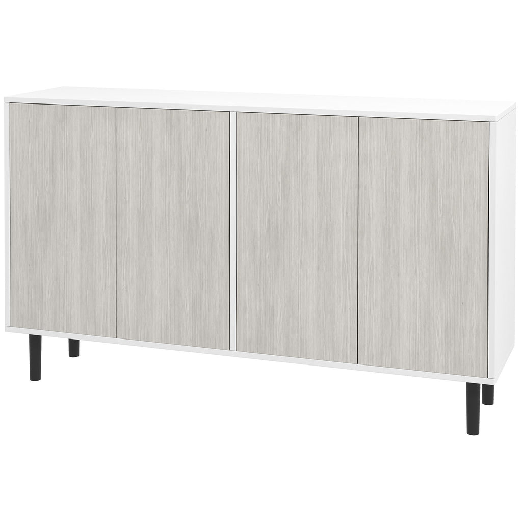 Buffet de cuisine meuble de rangement 2 placards avec étagères réglables, 121 x 37 x 75 cm, blanc et aspect bois gris