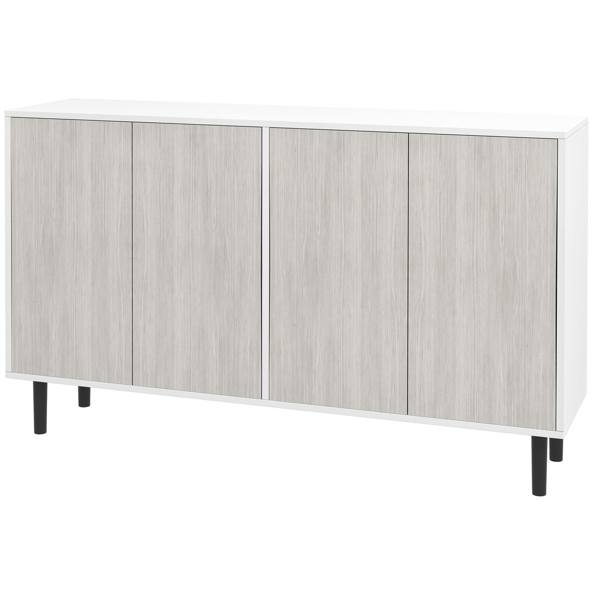 Buffet de cuisine meuble de rangement 2 placards avec étagères réglables, 121 x 37 x 75 cm, blanc et aspect bois gris