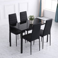 Table à manger pour 4 personnes, table de cuisine avec plateau en verre trempé et pieds en métal, 120x60x75cm, noir