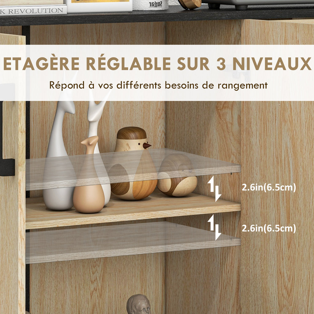 Meuble buffet de rangement cuisine 2 placards étagère réglable 2 tiroirs 90 x 30 x 75,5 cm naturel noir