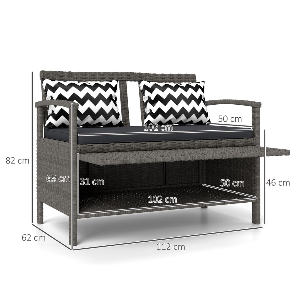 Banc extérieur jardin 2 places banc de rangement 160L en rotin PE avec coussin 2 oreillers 112 x 62 x 82 cm gris