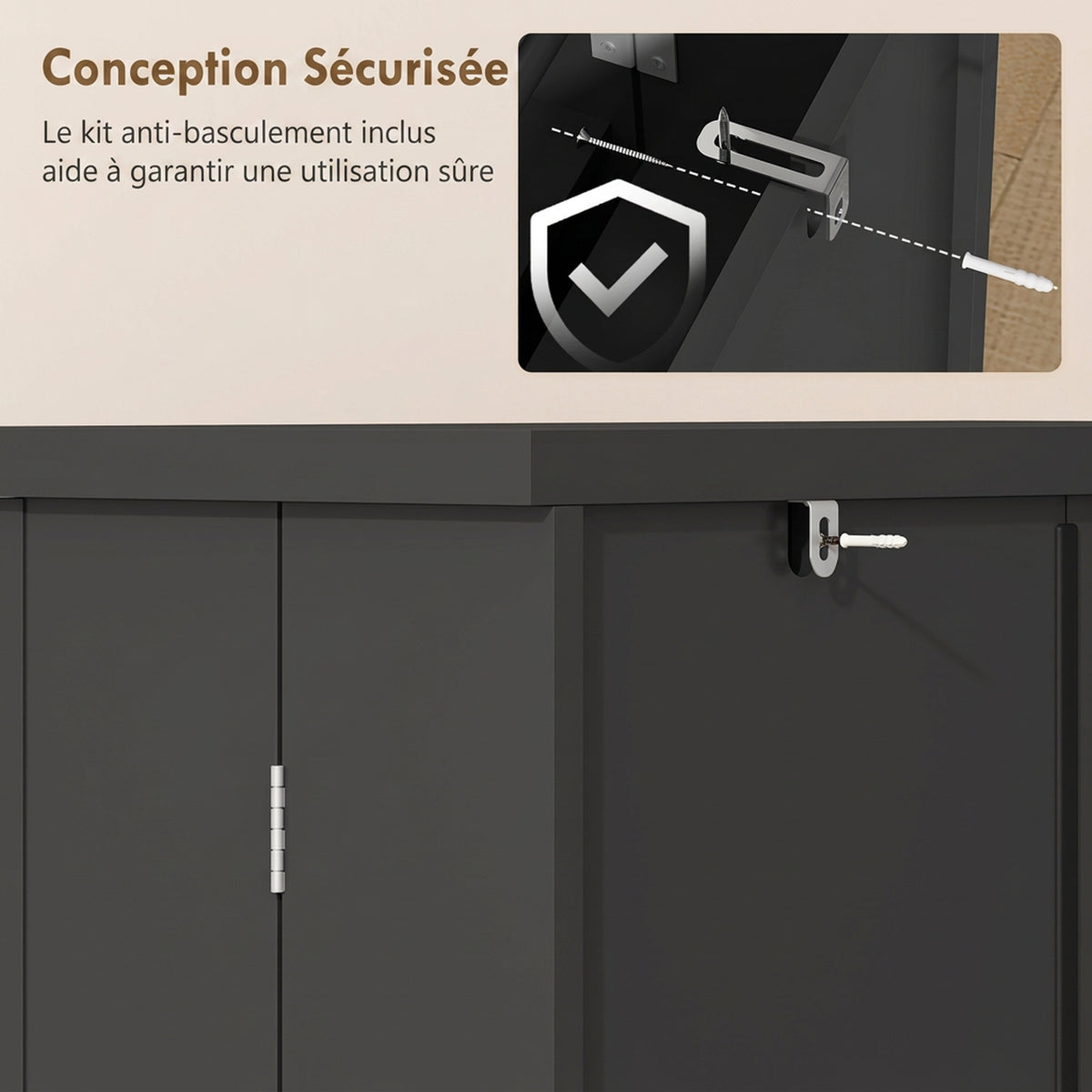 Armoire de Cuisine, Buffet Cuisine, avec 2 Portes, 12 Porte-Racks, 5 Compartiments et Étagères Réglables, Noir