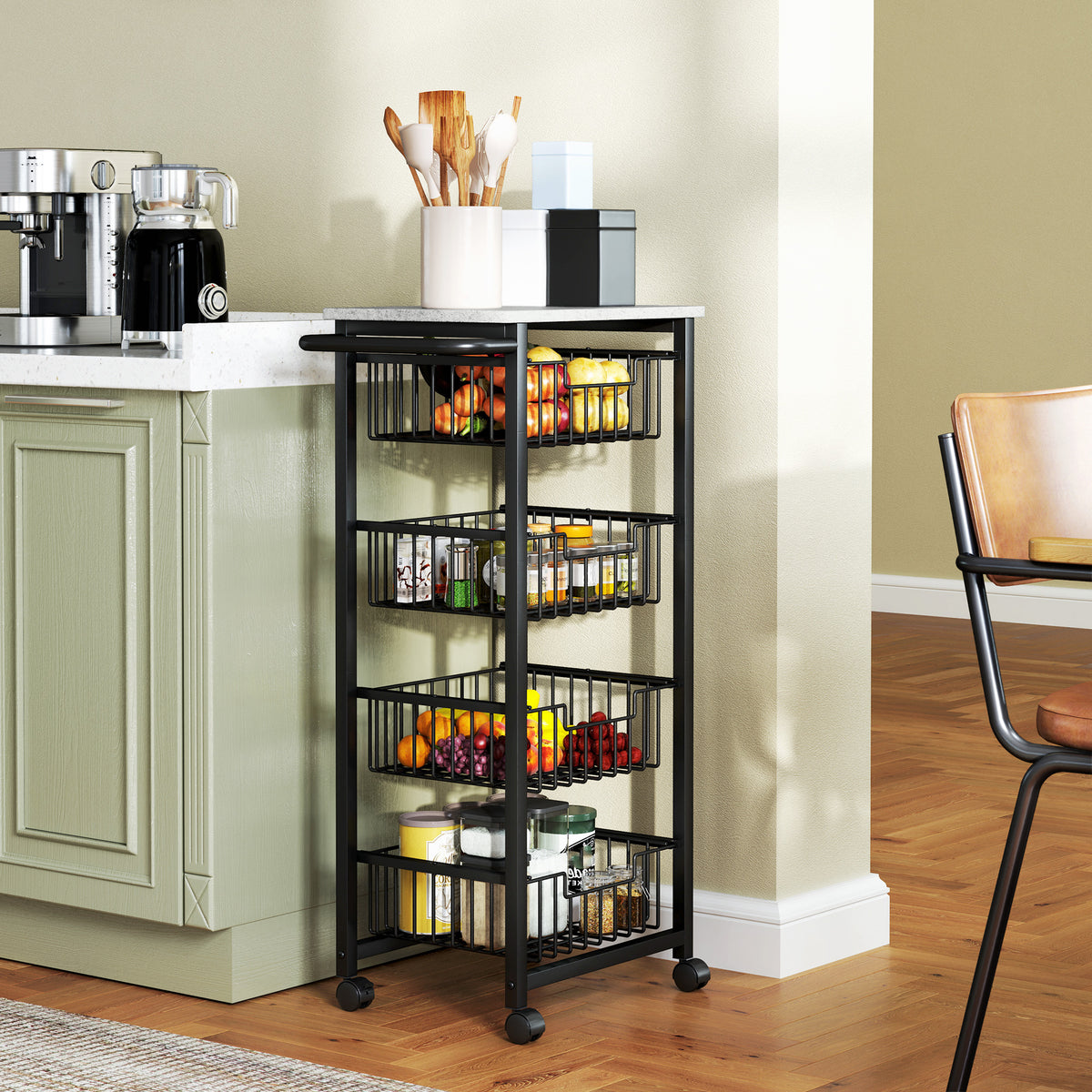 Desserte cuisine 4 niveaux chariot de service sur roulettes plan de travail cadre en acier 49,5 x 31 x 91 cm gris clair