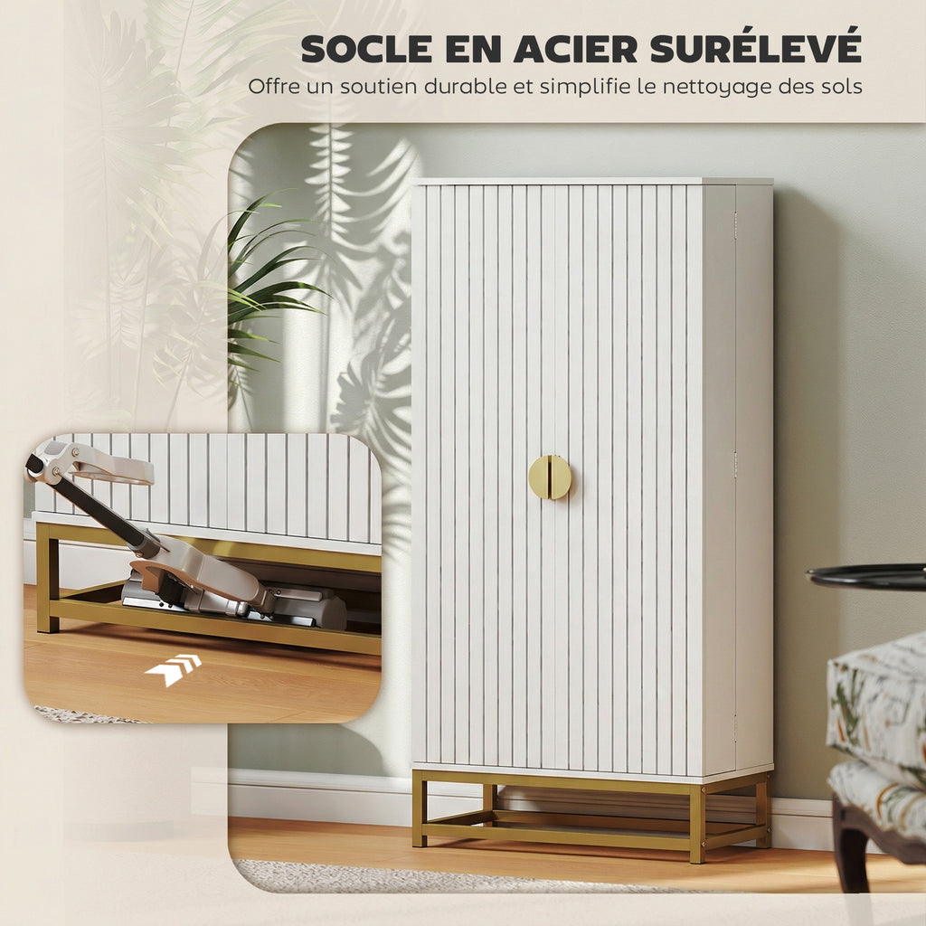 Armoire de cuisine meuble cuisine rangement avec 12 étagères à portes, étagères ajustables, 58x29x119,5cm, blanc