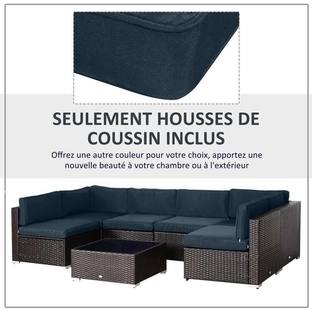 Lot de 14 Housses de Rechange Coussins Salon de Jardin - 6 Housses Coussin d'assise, 8 Housses Coussin Dossier Bleu