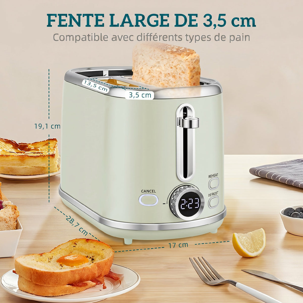Ensemble bouilloire et grille-pain, bouilloire en acier inoxydable 1,7 L et 2200 W et grille-pain à 2 tranches, gris