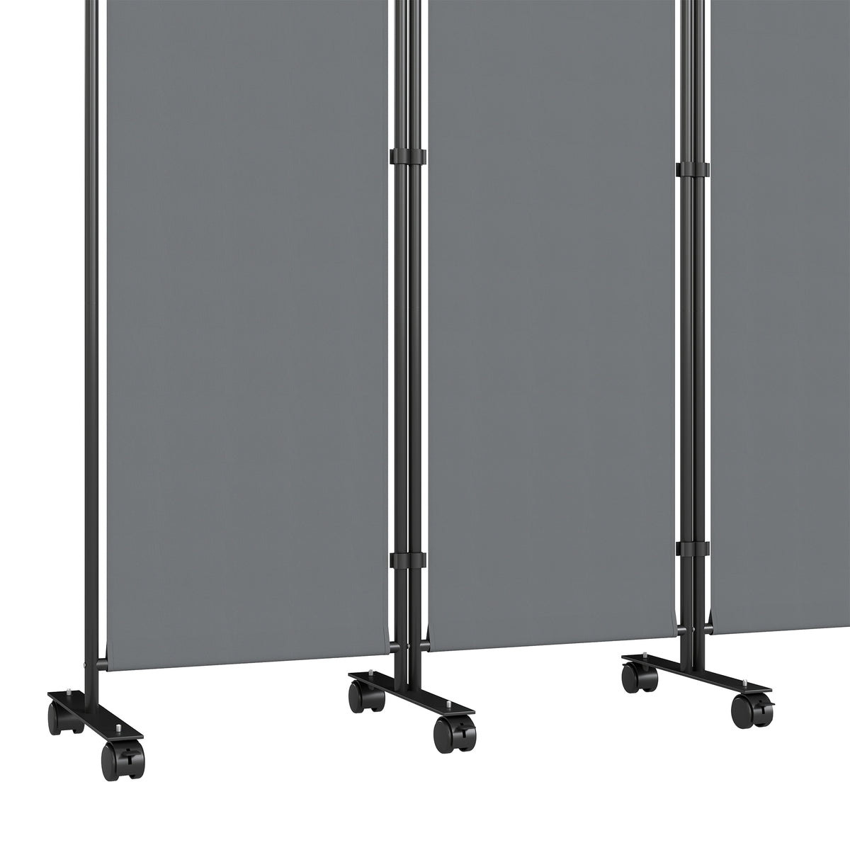 Paravent 5 Panneaux 252x170cm, Paravent Pliant avec 12 Roulettes et Clips de Connexion, Acier et Polyester, Gris Foncé