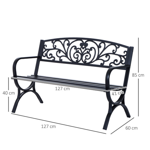 Banc de jardin terrasse en acier fonte noir 3 places 127 x 60 x 85 cm charge max 240 Kg