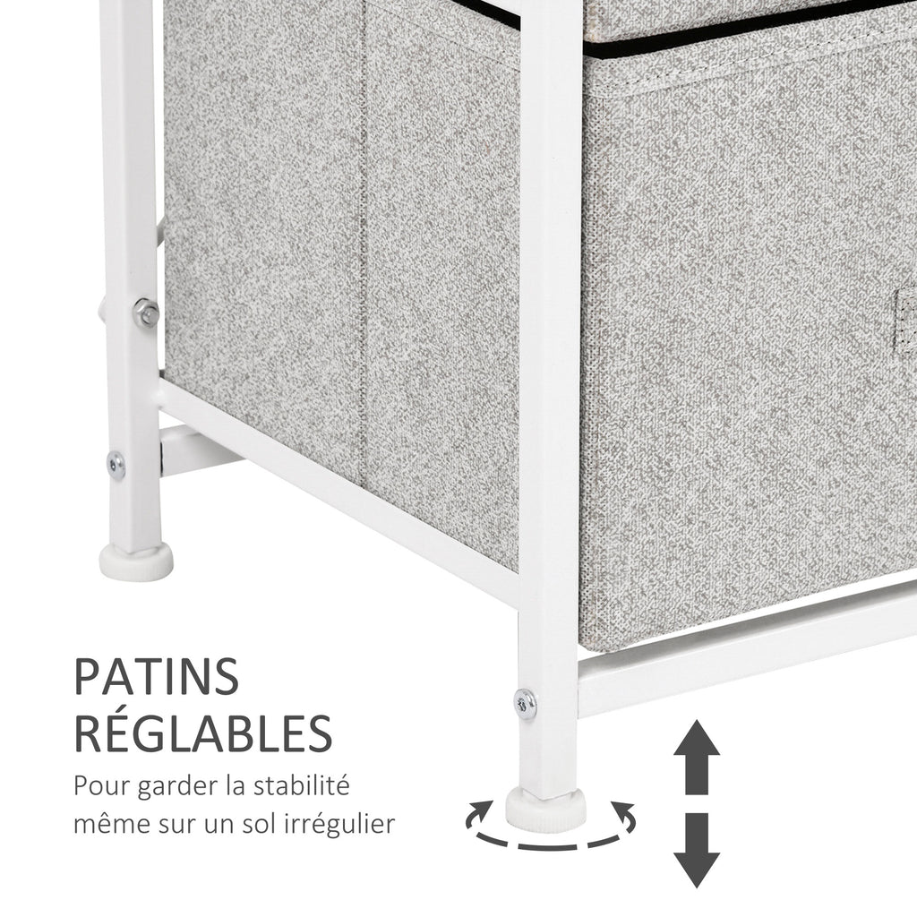 Commode en Tissu Meuble de Rangement 4 tiroirs chiffonnier dim. 45L x 30l x 92H cm Cadre en métal et non-tissé, blanc