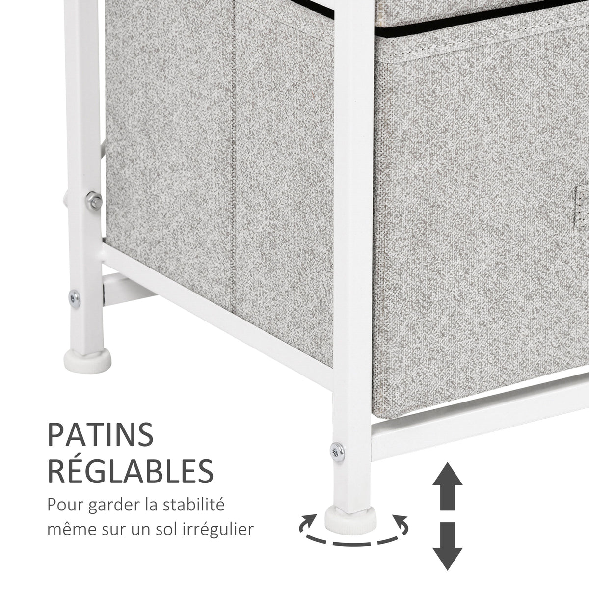 Commode en Tissu Meuble de Rangement 4 tiroirs chiffonnier dim. 45L x 30l x 92H cm Cadre en métal et non-tissé, blanc
