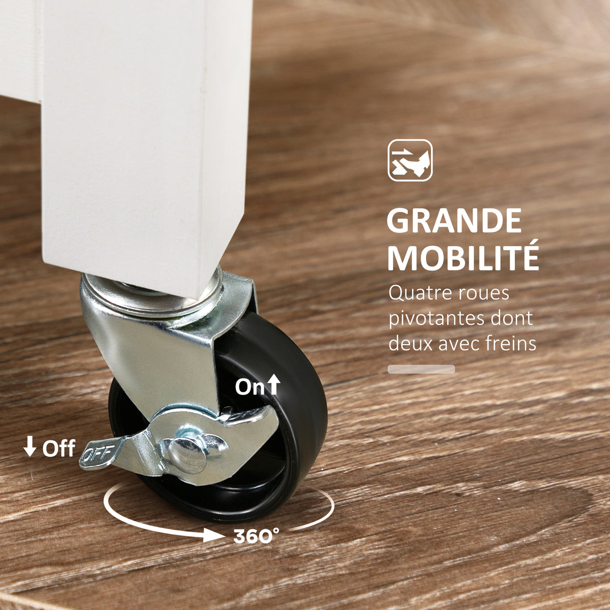 Chariot desserte de cuisine à roulettes plan de travail en bois 3 tiroirs + 1 plateau amovible 67 x 37 x 85,5 cm blanc