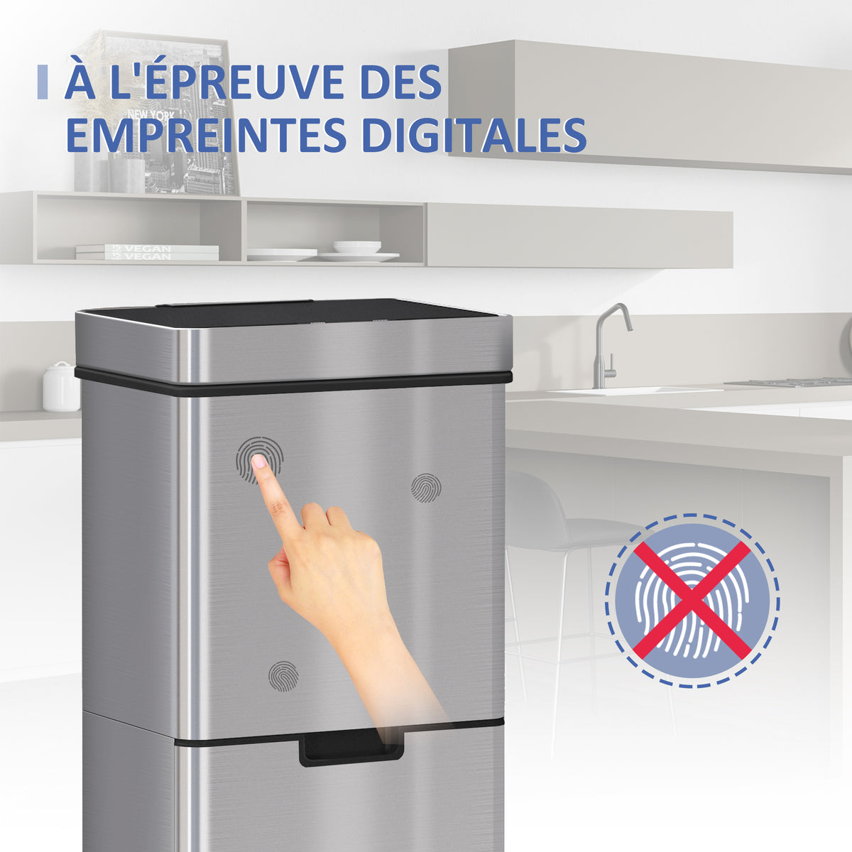 Poubelle à capteur de mouvement ouverture automatique 3 compartiments capacité 72L design 42 x 30 x 81 cm