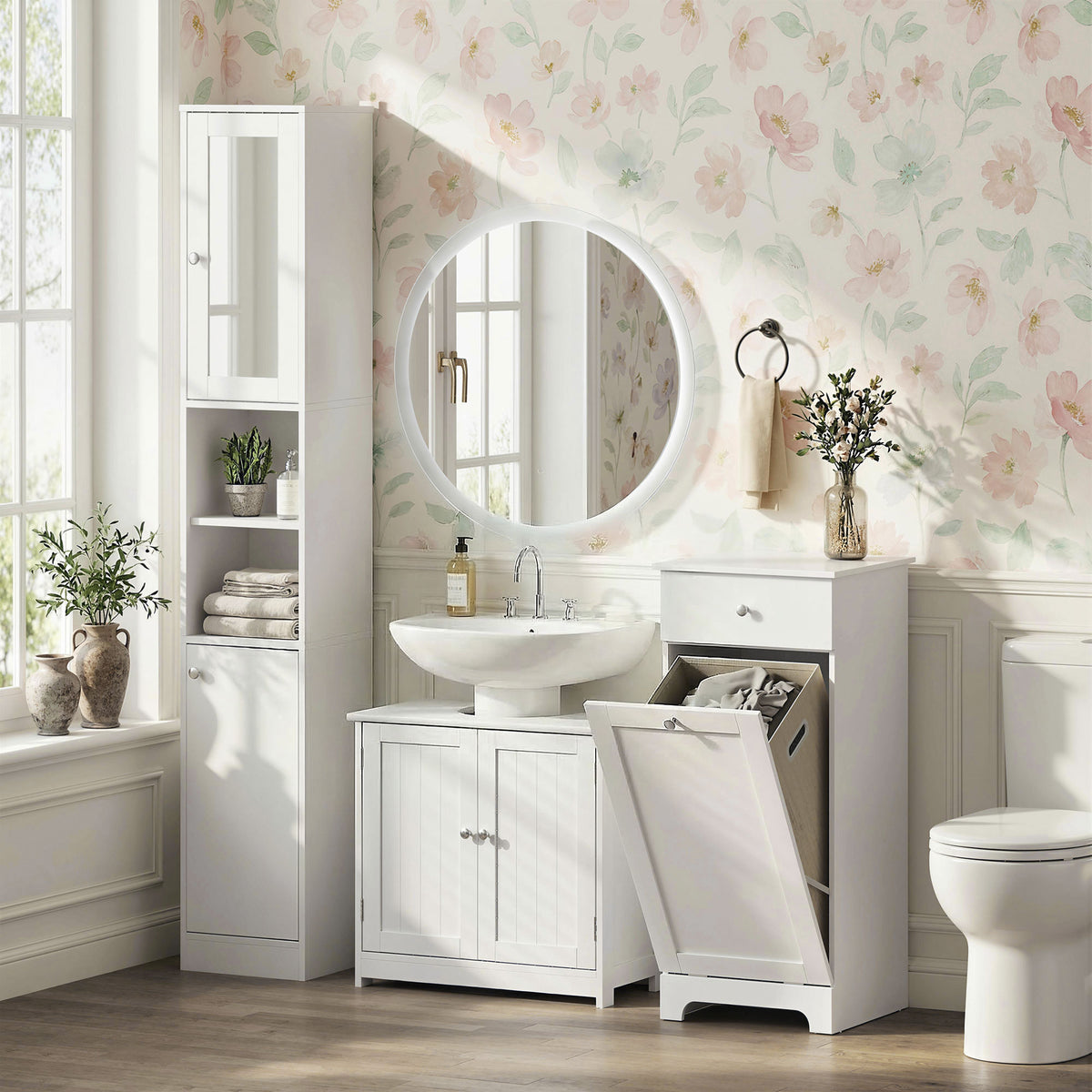 Meuble salle de bain sous lavabo - meuble sous-vasque - placard 2 portes avec étagère - dim. 60L x 30l x 60H cm - en bois blanc