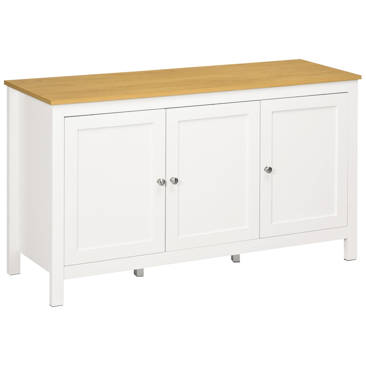 Buffet meuble de rangement avec 3 portes 2 étagères réglables plateau aspect bois clair 120 x 40 x 70 cm blanc