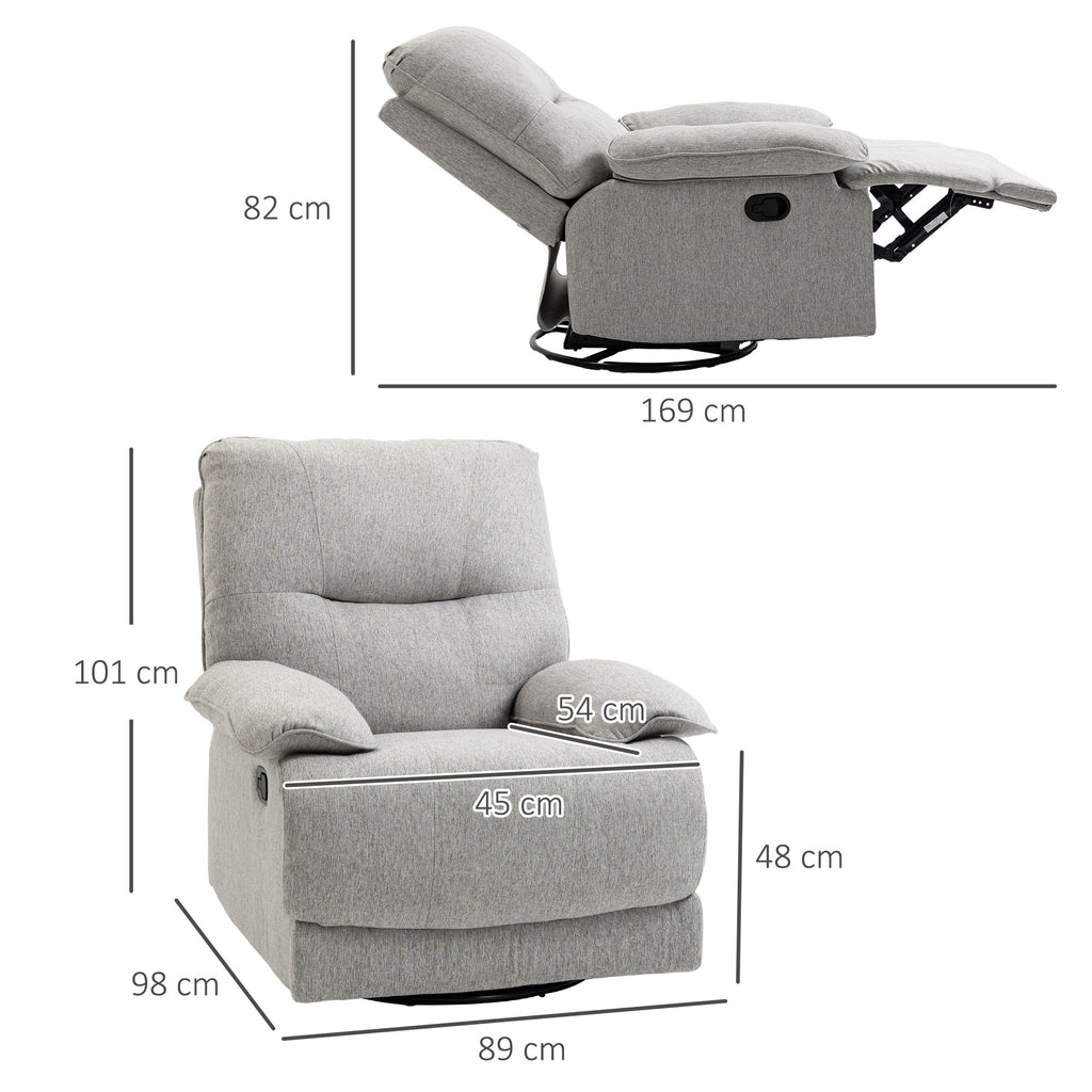 Fauteuil de relaxation inclinable manuellement avec repose-pied ajustable tissu aspect lin gris clair
