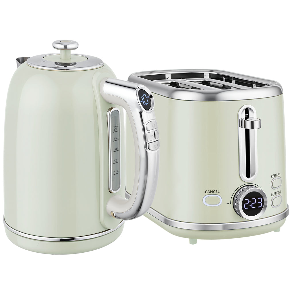 Ensemble bouilloire et grille-pain, bouilloire en acier inoxydable 1,7 L et 2200 W et grille-pain à 2 tranches, gris