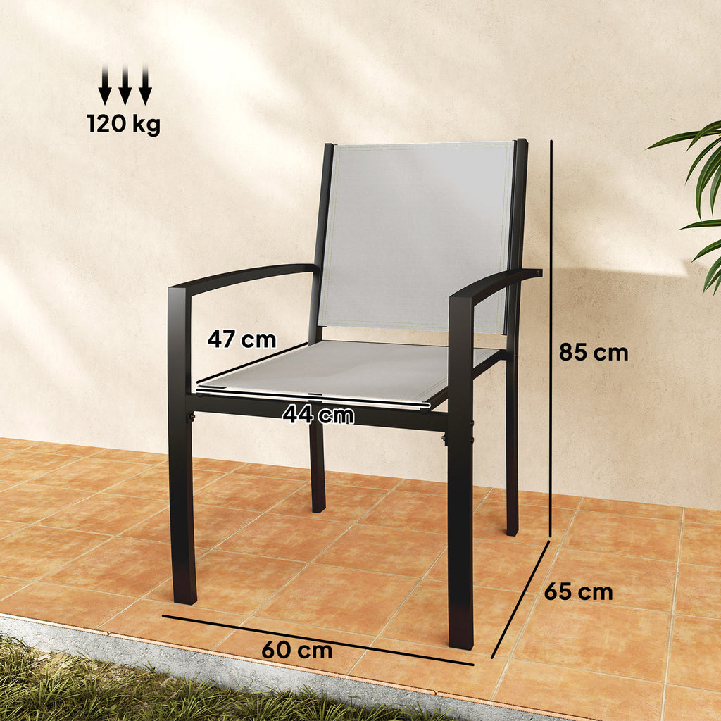 Lot de 2 chaises de jardin chaises empilables d'extérieur avec accoudoirs, cadre en acier 60 x 65 x 85 cm gris clair