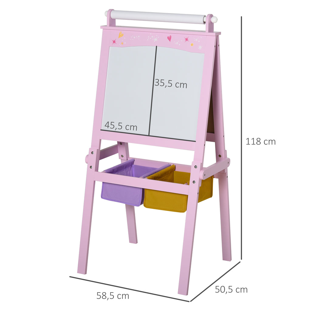 3 en 1 Tableau Enfant - chevalet Enfant - Ardoise Double Face - Tableau Blanc Tableau à Craie - Rouleau Papier avec accessoires + paniers Rangement intégrés - MDF Rose