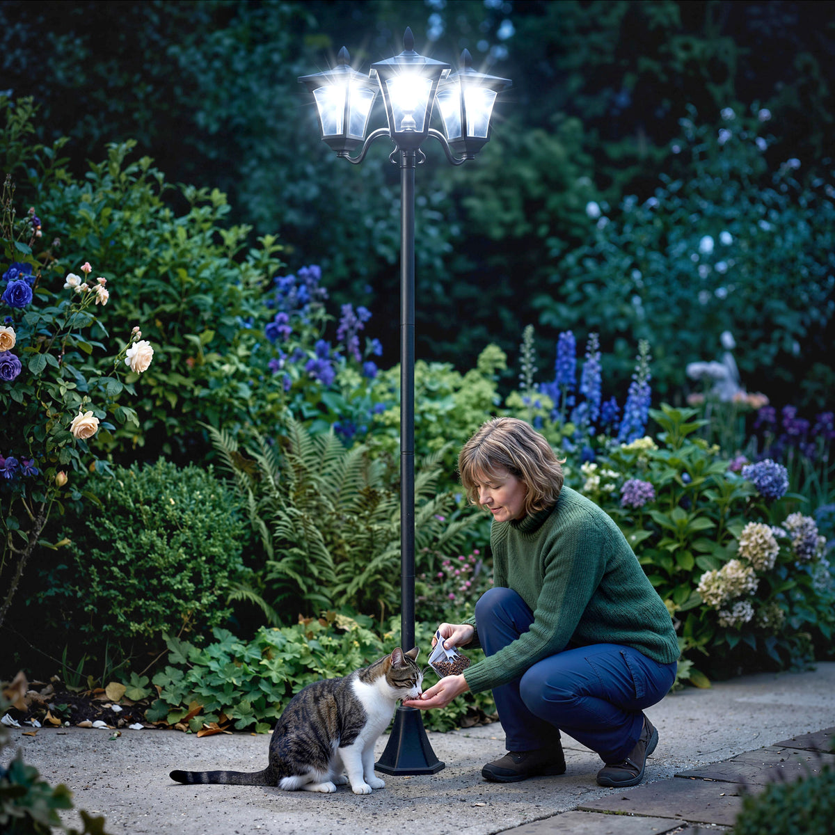 Lampadaire de jardin extérieur à LED solaire avec capteurs 3 abat-jours - H.182.5 cm - IP44