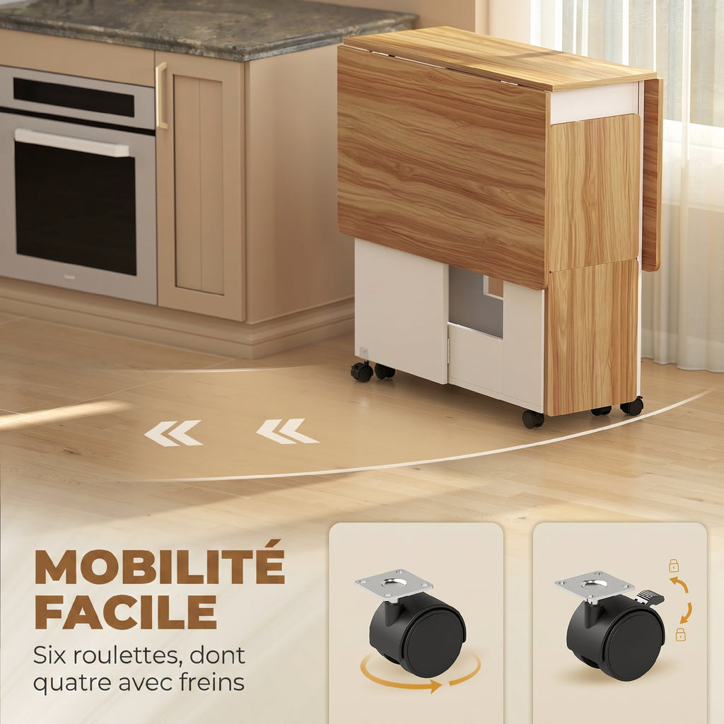 Ensemble table salle à manger pliante avec 4 chaises, table de cuisine avec chaises pour 4 personnes, roulettes, chêne