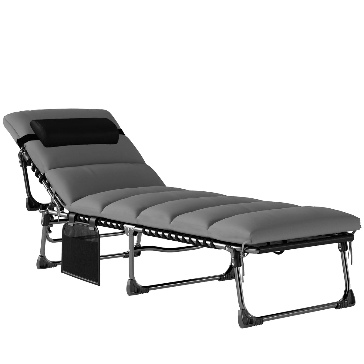 Chaise longue jardin extérieur, Bain de soleil Pliable, dossier inclinable sur 5 positions, 200 x 57 x 38 cm, gris Foncé