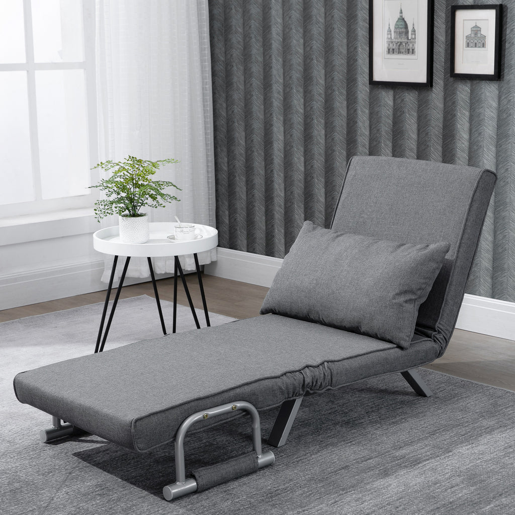 Fauteuil chauffeuse canapé-lit Convertible 1 Place déhoussable Grand Confort Coussin Pieds accoudoirs métal Lin Gris Clair