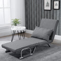 Fauteuil chauffeuse canapé-lit Convertible 1 Place déhoussable Grand Confort Coussin Pieds accoudoirs métal Lin Gris Clair