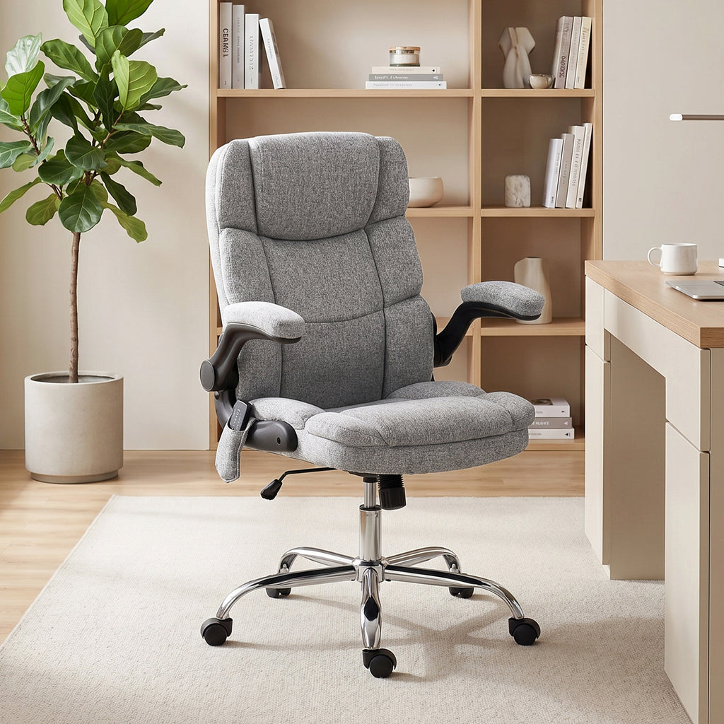 Fauteuil de bureau massant et chauffant, chaise de bureau ergonomique avec hauteur réglable, fonction à bascule, gris