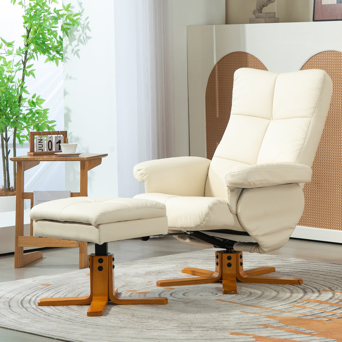 Fauteuil relax avec repose-pied, fauteuil de relaxation, pivotant à 360°, dossier inclinable, 80 x 86 x 99 cm, crème